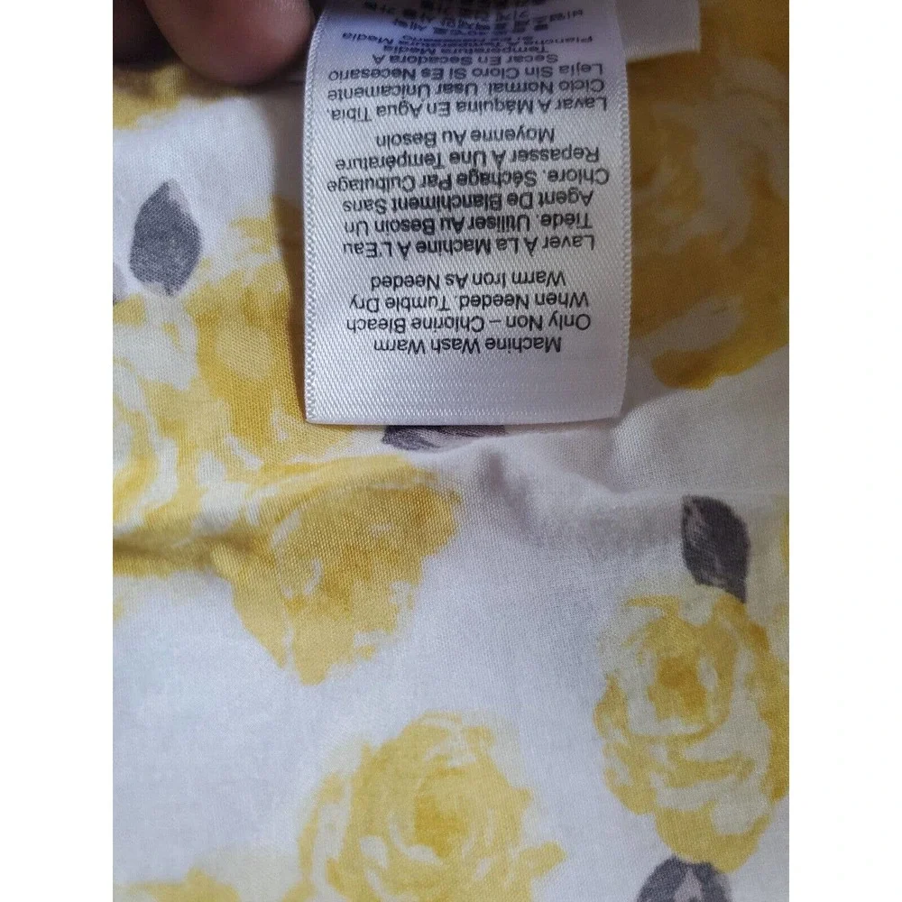 Emily & Merritt Queen Size Floral Yellow Gray Cotton Flat Sheet 97